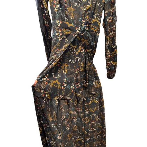 Fairy Whimsigoth S Sheer Black Floral Maxi Romper Dress Lace Ethereal Festival - Picture 7 of 11